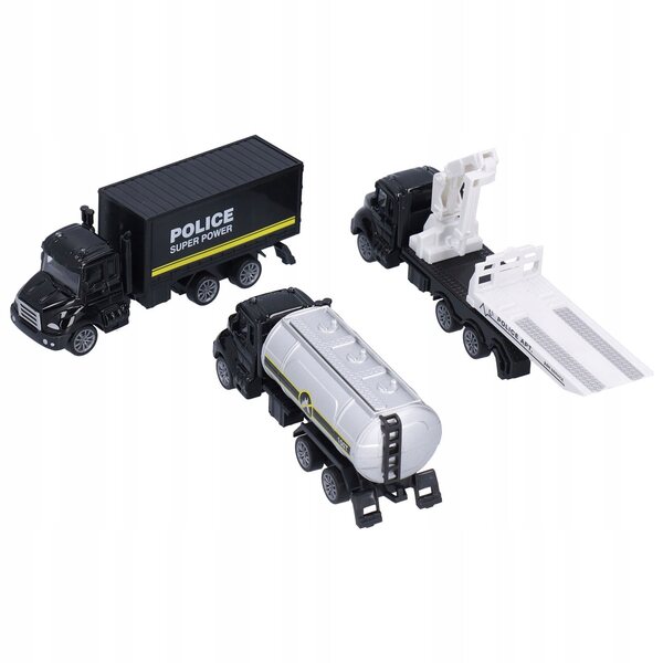 Set 3 modellini di camion soccorso con motore pull back scala 1:50 per bambini