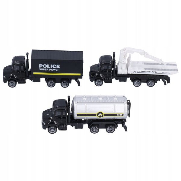 Set 3 modellini di camion soccorso con motore pull back scala 1:50 per bambini