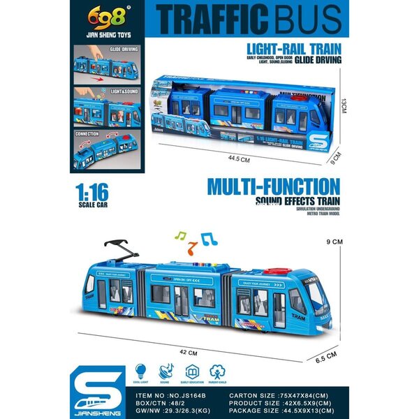 Alltoys Tramwaj blau im Maßstab 1:16 mit flexiblen Teilen und Batterie inklusive