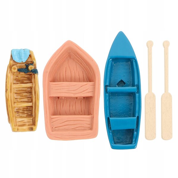 Dekoratives Set aus Miniaturbooten aus Kunstharz und Holz für Miniaturlandschaften