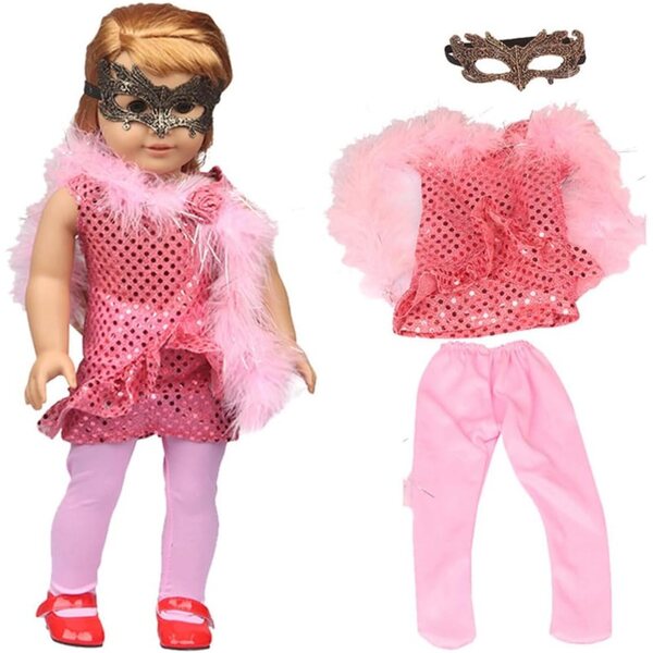 18-Zoll-Puppenkleidung für amerikanische Puppen – 3-teiliges rosa Set mit Pailletten und Zubehör
