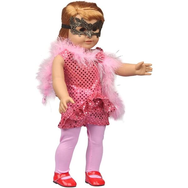 18-Zoll-Puppenkleidung für amerikanische Puppen – 3-teiliges rosa Set mit Pailletten und Zubehör