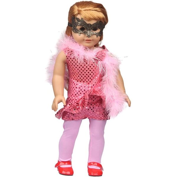 18-Zoll-Puppenkleidung für amerikanische Puppen – 3-teiliges rosa Set mit Pailletten und Zubehör