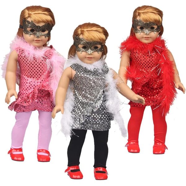 18-Zoll-Puppenkleidung für amerikanische Puppen – 3-teiliges rosa Set mit Pailletten und Zubehör