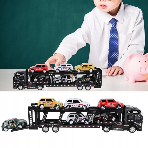 Transportwagen mit 6 Spielzeugautos aus Metall und ABS für Kinder ab 3 Jahren