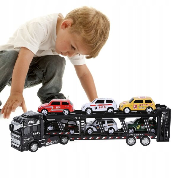 Transportwagen mit 6 Spielzeugautos aus Metall und ABS für Kinder ab 3 Jahren