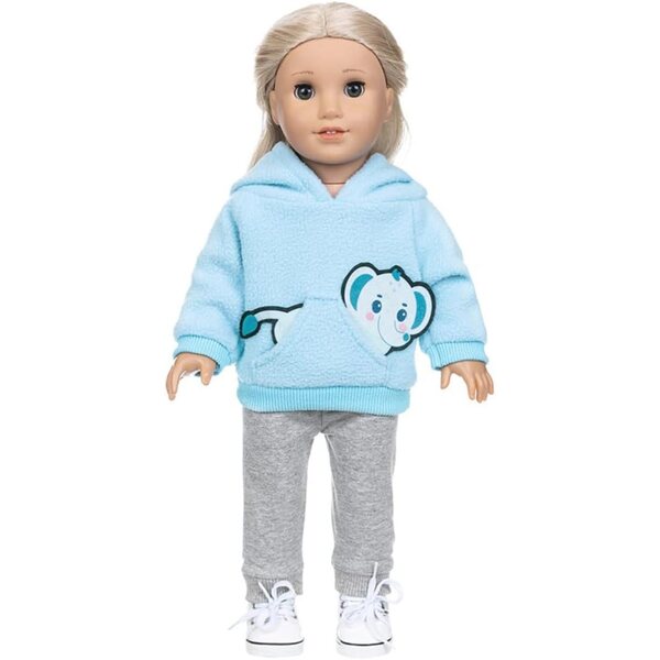 Amerikanische Puppenkleidung 18 Zoll - Hellblaues Winterset mit Kapuze und Hose