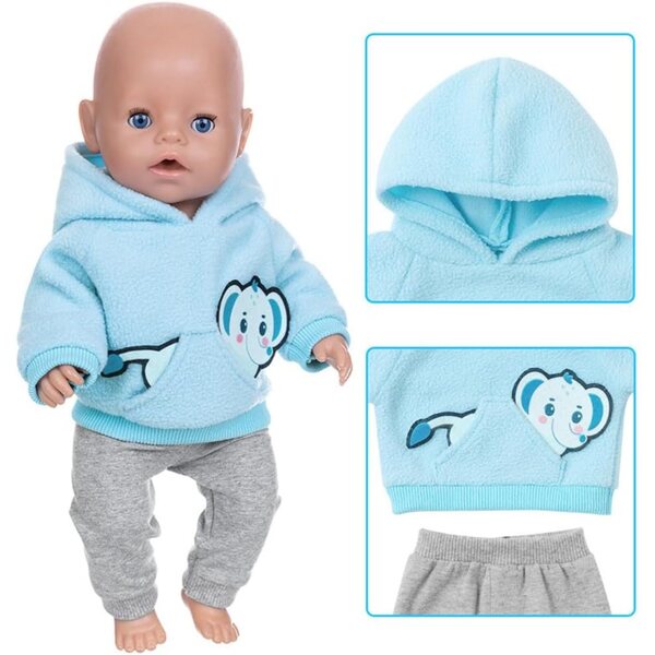 Amerikanische Puppenkleidung 18 Zoll - Hellblaues Winterset mit Kapuze und Hose