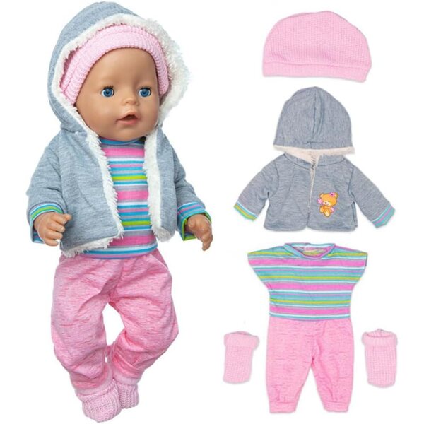 Kleidung für amerikanische Puppen 18 Zoll – 4-teiliges Set aus Trainingsanzug, Mantel, Mütze und Socken