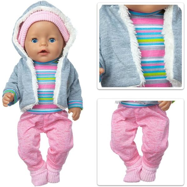 Kleidung für amerikanische Puppen 18 Zoll – 4-teiliges Set aus Trainingsanzug, Mantel, Mütze und Socken