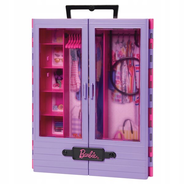 Barbie-Kleiderschrank für Fashionistas-Kleidung mit 6 Kleiderbügeln – Sehen Sie sich die Mode der Puppen an
