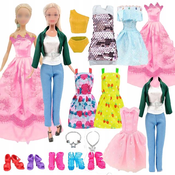 Puppenkleidungs- und Zubehörset mit Schuhen – Buntes Tanzkleid