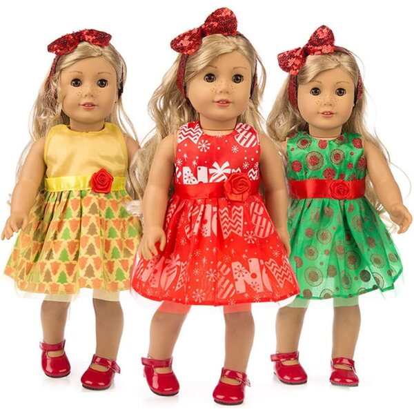 Vestiti natalizi per bambole da 18 pollici con fascia - Set 2 pezzi rosso