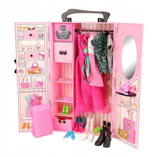 Rosa Kleiderschrank für Puppenkleidung mit Accessoires und Spiegel - Gazelo Alisa