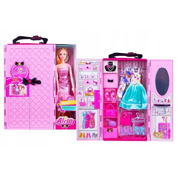 Rosa Kleiderschrank für Puppenkleidung mit Accessoires und Spiegel - Gazelo Alisa