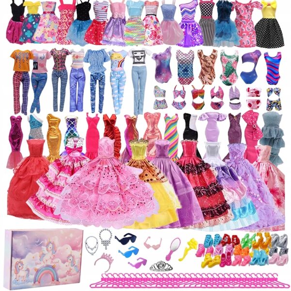 96-teiliges Puppenkleidungsset mit Abendkleidern und Accessoires, Geschenk für kleine Mädchen