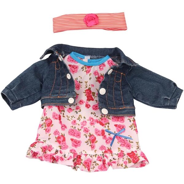 Kleidungsset für 18-Zoll-amerikanische Puppen – Blumenkleid, Jeansjacke, Stirnband