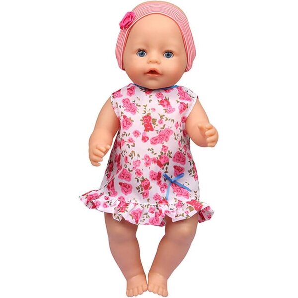 Kleidungsset für 18-Zoll-amerikanische Puppen – Blumenkleid, Jeansjacke, Stirnband
