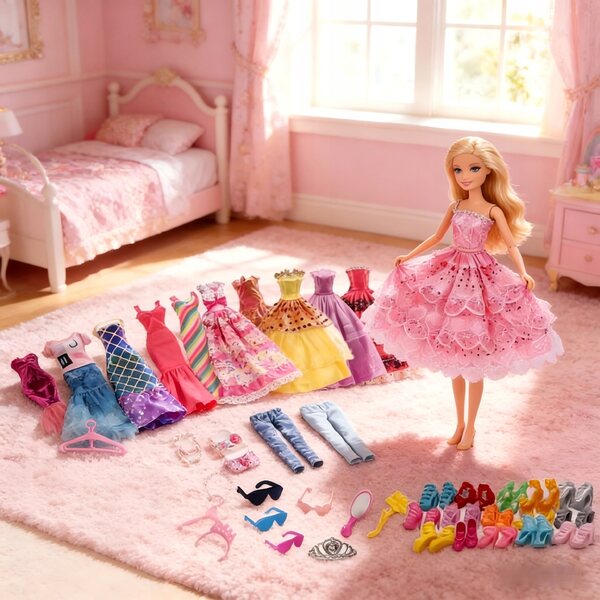 Set 96 abiti per bambole con abiti da sera, scarpe e accessori per bambine