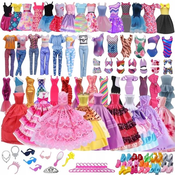 Set 96 abiti per bambole con abiti da sera, scarpe e accessori per bambine