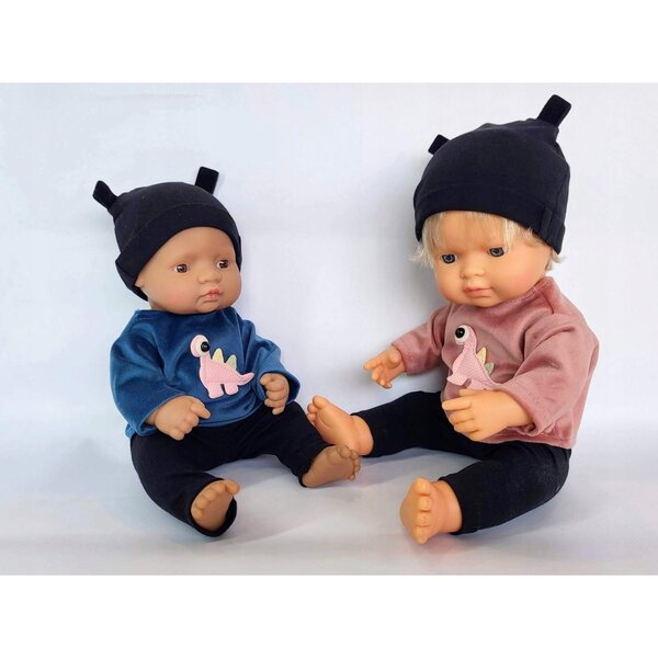 Completo per bambole Miniland 32-38 cm: maglietta, leggings e cappello a scelta