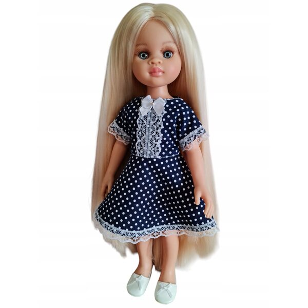Marineblaues Kleid für Paola Reina 32 cm Puppe mit Spitze und Schleife