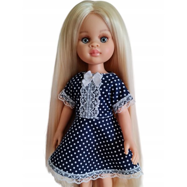Marineblaues Kleid für Paola Reina 32 cm Puppe mit Spitze und Schleife