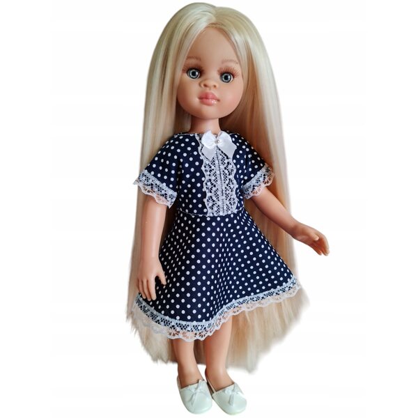 Marineblaues Kleid für Paola Reina 32 cm Puppe mit Spitze und Schleife