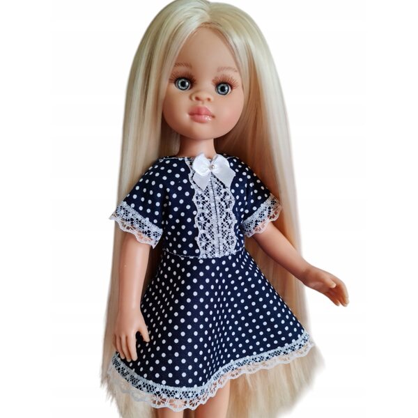 Marineblaues Kleid für Paola Reina 32 cm Puppe mit Spitze und Schleife