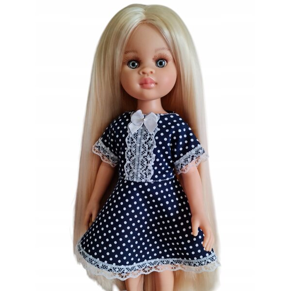 Marineblaues Kleid für Paola Reina 32 cm Puppe mit Spitze und Schleife