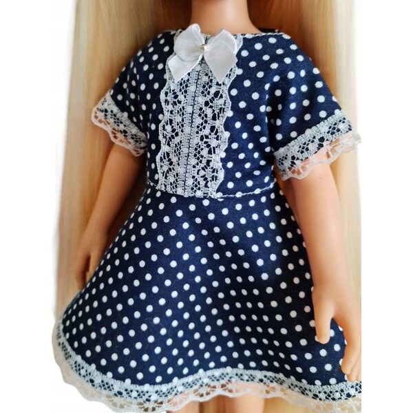 Marineblaues Kleid für Paola Reina 32 cm Puppe mit Spitze und Schleife