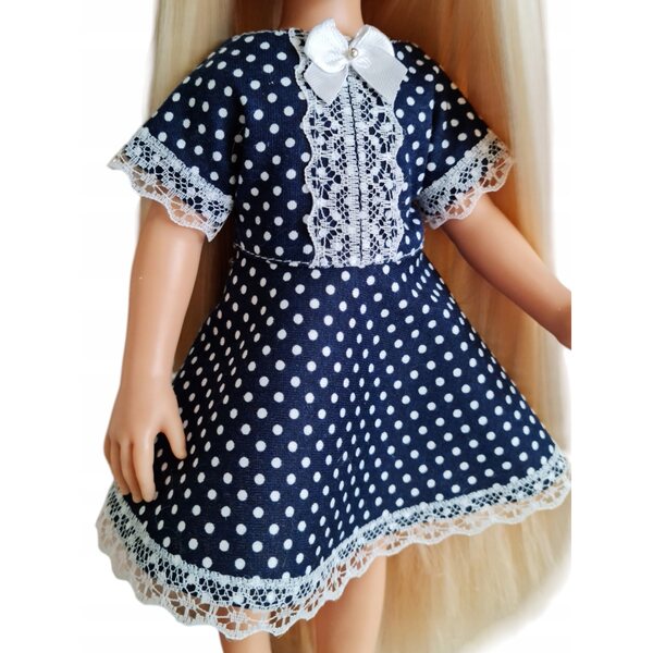 Marineblaues Kleid für Paola Reina 32 cm Puppe mit Spitze und Schleife