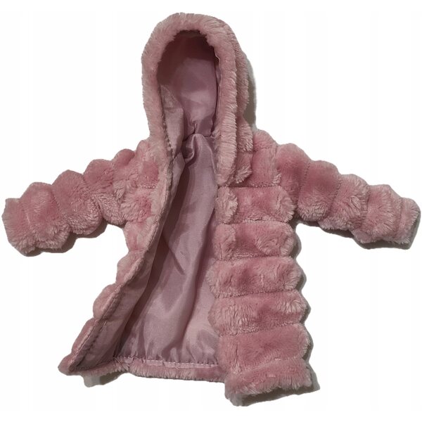 Barbie-Puppenkleid, rosa Fell mit Kapuze, handgenäht, 29-30 cm