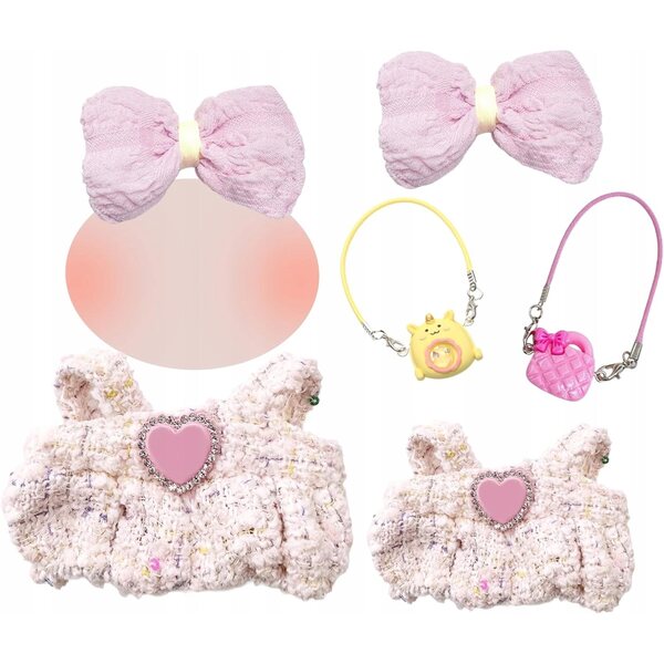 Labubu Puppenkleidungsset mit rosa Kleidern, Schleifen und Halsketten