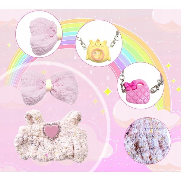 Labubu Puppenkleidungsset mit rosa Kleidern, Schleifen und Halsketten