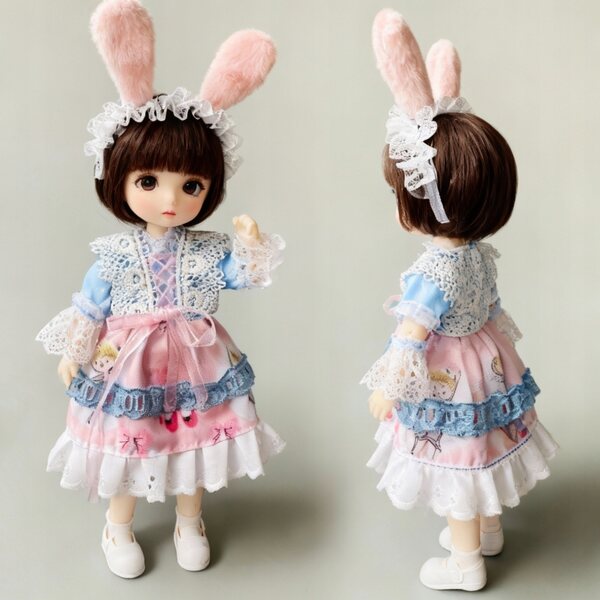 1/6 BJD Puppenkleidungsset mit mehrlagigem Kleid und weichem Stirnband