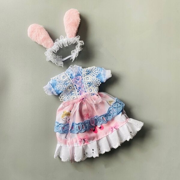 1/6 BJD Puppenkleidungsset mit mehrlagigem Kleid und weichem Stirnband