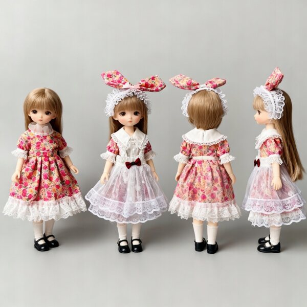 Kleidungsset für 30 cm große BJD-Puppe – Kleid mit Rüschen und Haarband