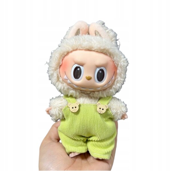 Bekleidungsset für Labubu-Puppe 17 cm – Bunte Latzhose und Oberteil mit Kapuze