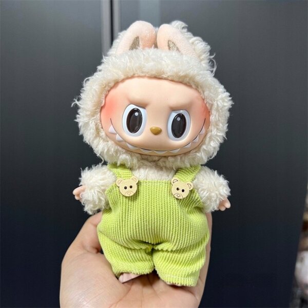 Bekleidungsset für Labubu-Puppe 17 cm – Bunte Latzhose und Oberteil mit Kapuze