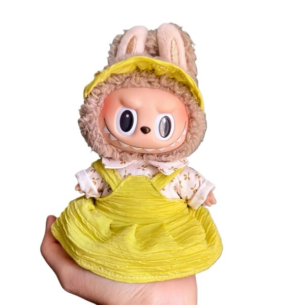 3-teiliges gelbes Kleid für 17-cm-Puppe mit Kapuze, weiches und aufeinander abgestimmtes Set