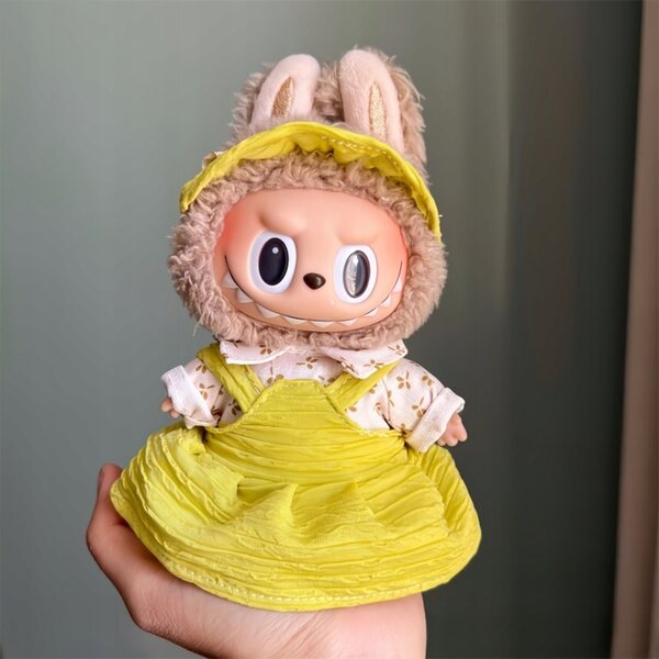 3-teiliges gelbes Kleid für 17-cm-Puppe mit Kapuze, weiches und aufeinander abgestimmtes Set
