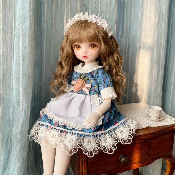 1/6 BJD Puppenkleid mit Karottenmuster und Spitzenschürze, ohne Puppe