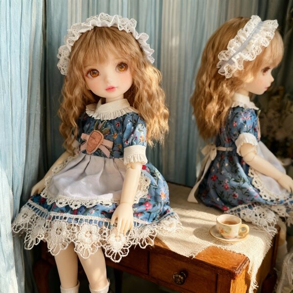 1/6 BJD Puppenkleid mit Karottenmuster und Spitzenschürze, ohne Puppe