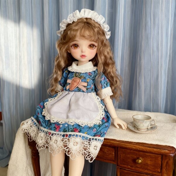 1/6 BJD Puppenkleid mit Karottenmuster und Spitzenschürze, ohne Puppe