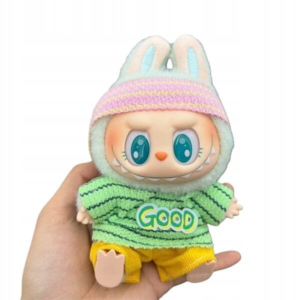 Kleidungsset für Labubu-Puppe 17 cm – grünes „GUTES“ Outfit mit Hut