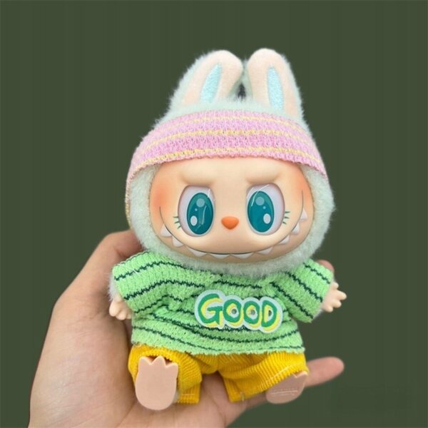 Kleidungsset für Labubu-Puppe 17 cm – grünes „GUTES“ Outfit mit Hut