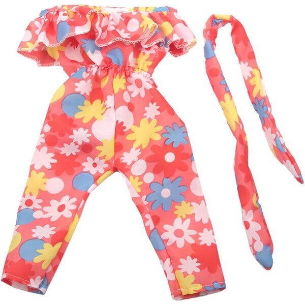 Kleidung für 18-Zoll-amerikanische Puppen – 2-teiliges Set, Trainingsanzug mit Blumen und Stirnband