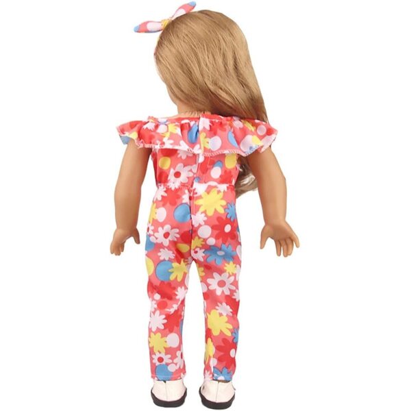 Kleidung für 18-Zoll-amerikanische Puppen – 2-teiliges Set, Trainingsanzug mit Blumen und Stirnband