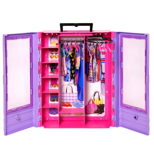 Armadio Barbie con 6 grucce per vestiti, guardaroba portatile per bambole